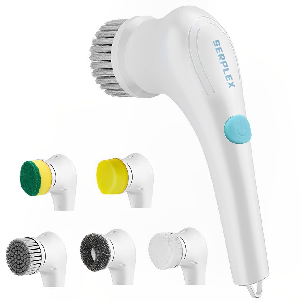 Serplex Electric Cleaning Brush Rechargeable Electric Spin Scrubber with 5 Brush Heads, 360° Rotation Bathroom Cleaning Brush Electric for Range Hood, Glass, Window, Car, Bathtub, Tile, Shoes Serplex Electric Cleaning Brush Rechargeable Electric Spin Scrubber with 5 Brush Heads, 360° Rotation Bathroom Cleaning Brush Electric for Range Hood, Glass, Window, Car, Bathtub, Tile, Shoes